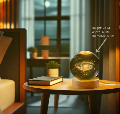 3D Galaxy Crystal Ball Night Light | Dimmable Engraved LED Glass Ball Table Lamp with USB and Wooden Base for Home Decor, Office, Birthday Gift & Kids Bedroom (Galaxy)