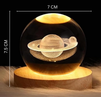 3D Galaxy Crystal Ball Night Light | Dimmable Engraved LED Glass Ball Table Lamp with USB and Wooden Base for Home Decor, Office, Birthday Gift & Kids Bedroom (Saturn)